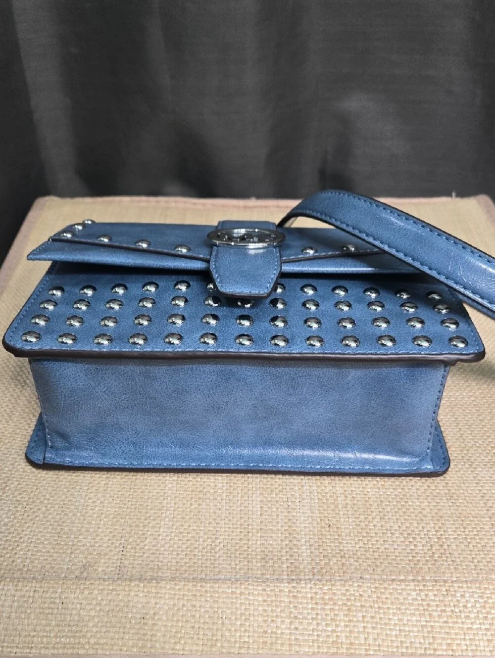 Michael Kors Sky Blue Studded Leather Chain Crossbody